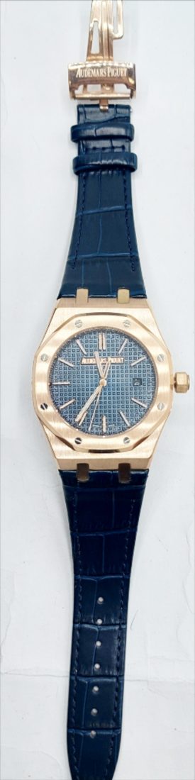 Audemars Piguet Royal Oak — Rose gold, plavi brojčanik, kožni remen